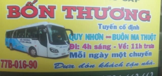 Bảng giá xe Quy Nhơn, Buôn Ma Thuột, Đắk Lắk, lịch trình, số điện thoại bến xe Bốn Thượng.